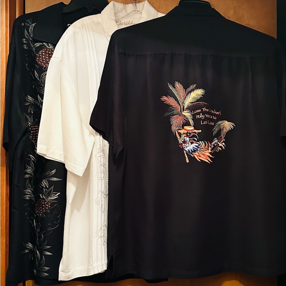 Caribbean Black & White (3) Casual Button Down Shirts with Embroidered Design